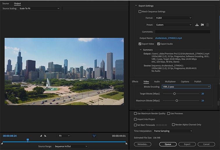 adobe premiere pro export recommended bit rate hd